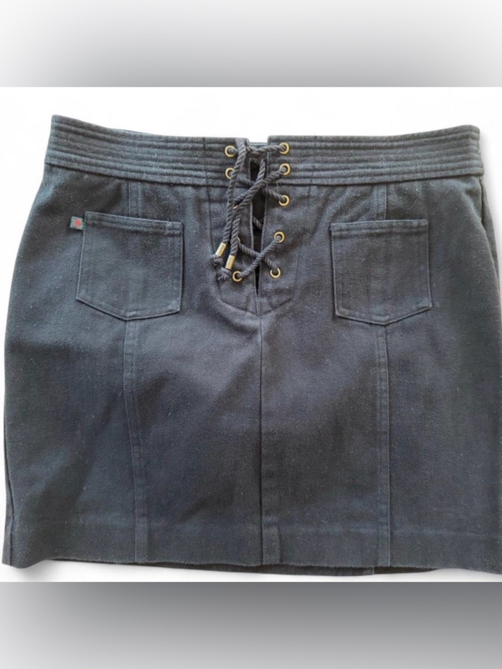 Vintage Y2K Ralph Lauren Lace-Up Denim Mini Skirt | Size 8 | Black | Low Rise
